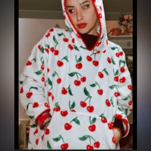 Throwzy by Marlo Lorenz Cherry Patterned Hooded Blanket Sweatshirt